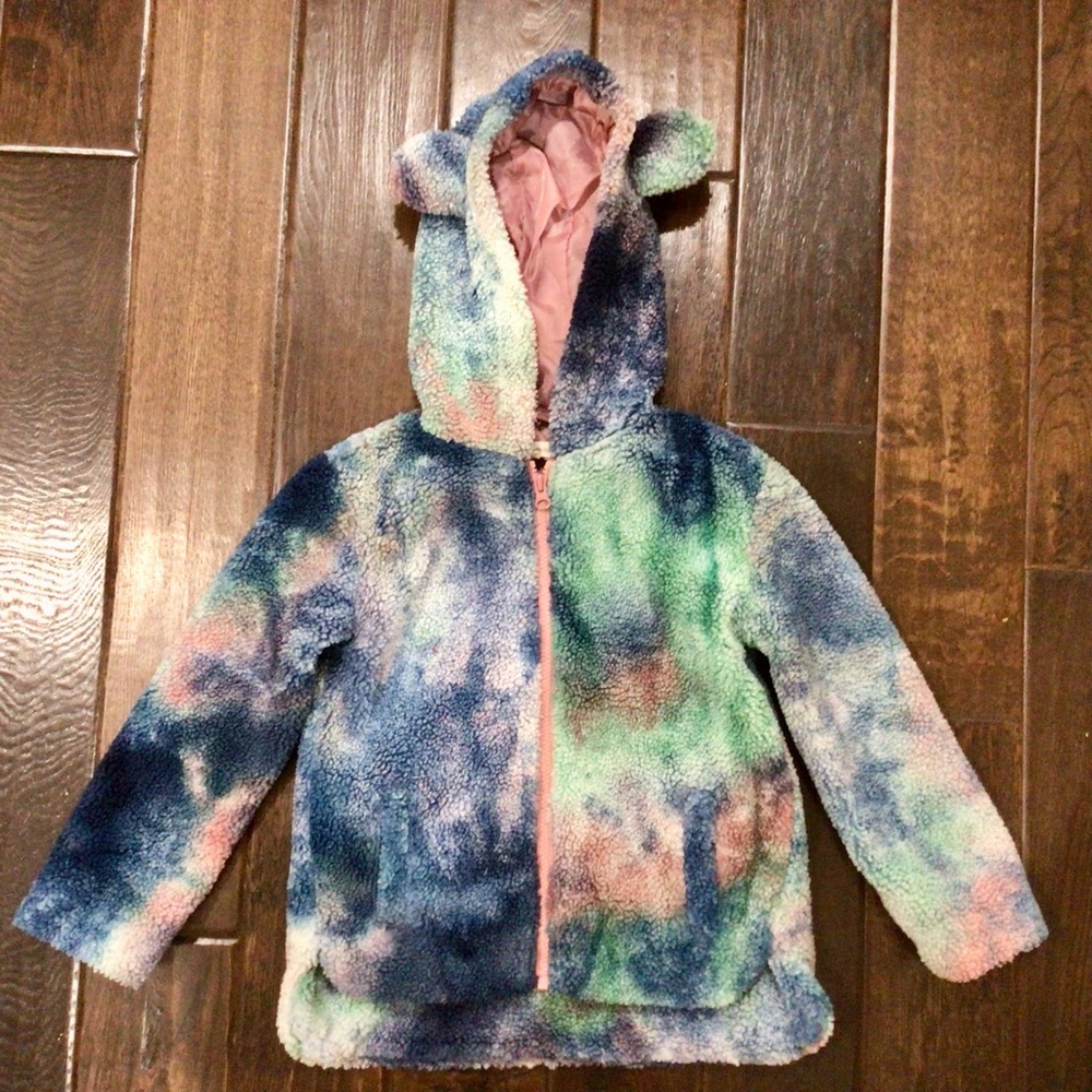 Tucker Tate Faux Shearling Tie Dye Coat Purple Pink Blue Green 4 5 6 7 LN Nordst